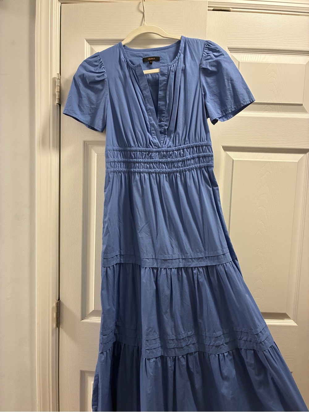 Quince Periwinkle Blue Tiered Maxi Dress with Smocked Waist